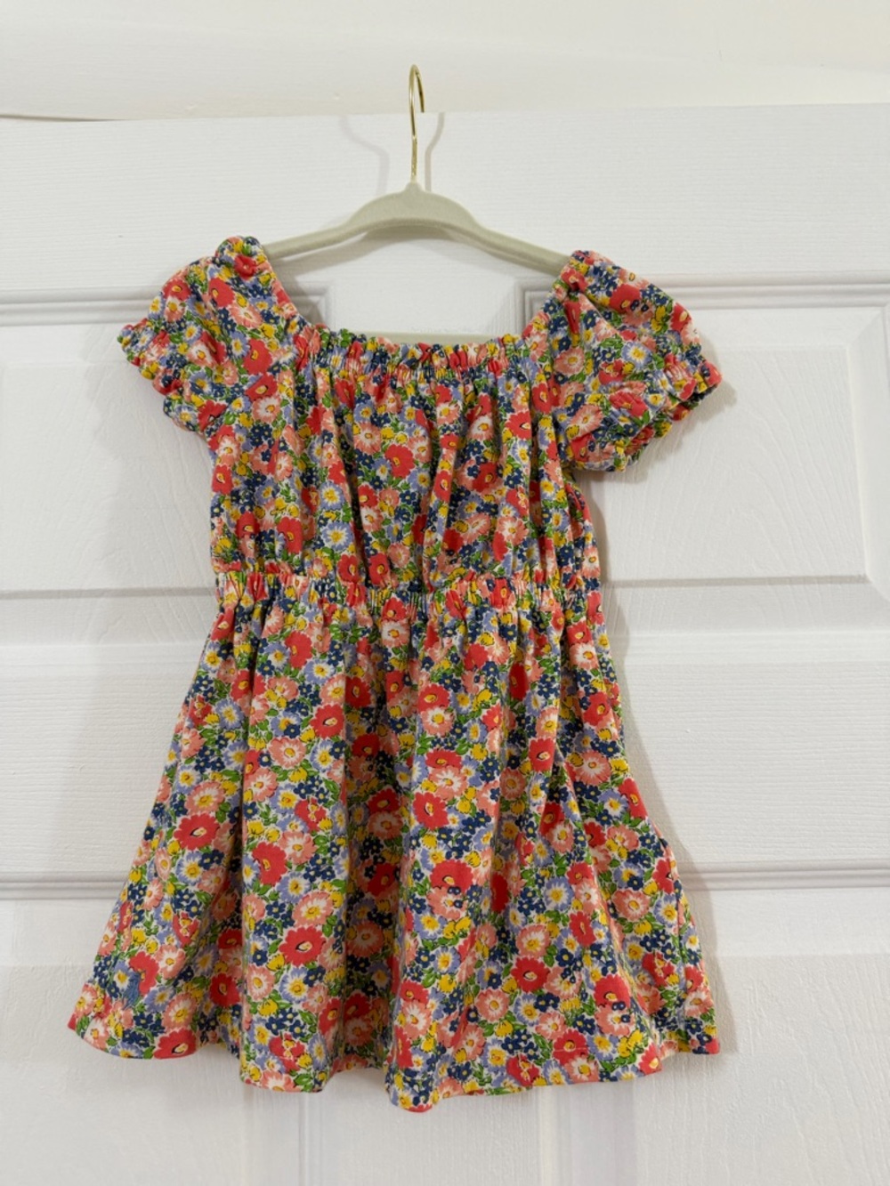 Ralph Lauren Girls Floral Off-Shoulder Dress - Coral, Navy, Yellow